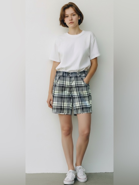 Smart Set Pants - NWT Smart Set plaid print navy white green golf athleisure Bermuda short size 7